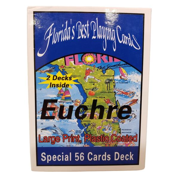 Euchre Playing Cards Large Print Special 56 Cards Deck Plastic Coated Used 2 Dks - Picture 5 of 5